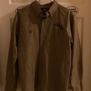 Long sleeve Harley Davidson dress shirt, gold& black tone medium size